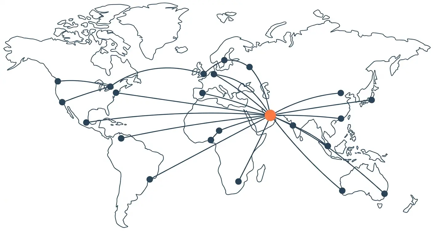 Map showing Dubai at the centre of the global fragrance trade