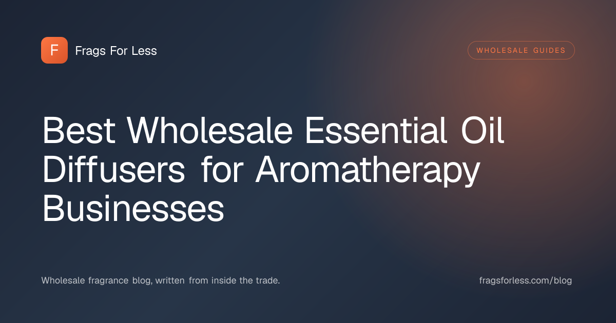 An ultrasonic aromatherapy diffuser misting beside amber essential oil bottles
